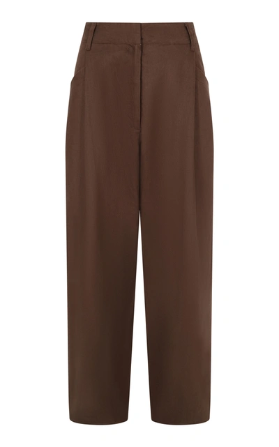 Aexae Women's Pleated Linen Straight-leg Trousers In Brown