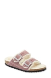 Birkenstock Arizona Mauve Shearling-lined Suede Sliders In Lavender Suede