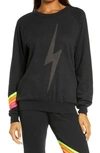Aviator Nation Bolt Chevron Stripe Sweatshirt In Charcoal/neon