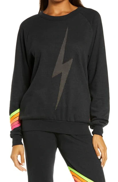 Aviator Nation Bolt Chevron Stripe Sweatshirt In Charcoal/neon