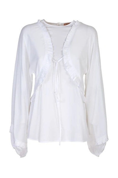 N°21 Silk Blouse With Rouche In White In Green