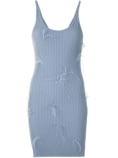 Marques' Almeida Ribbed-knit Feather-embellished Dress In Blue