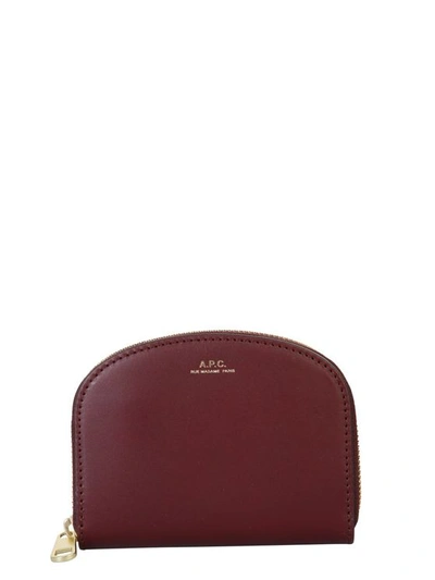 A.p.c. Demi Lune Burgundy Leather Wallet In Red
