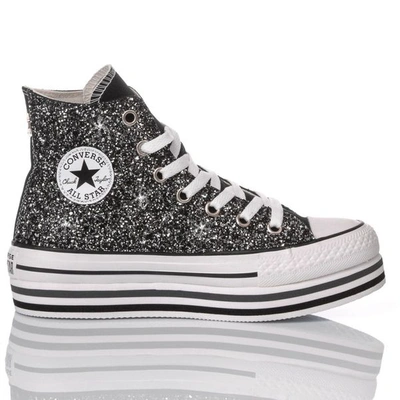 Converse Women's Layerglitterblack589 Black Glitter Hi Top Sneakers