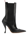 Thom Browne Black Brogued Wing Tip Chelsea Boots In Black