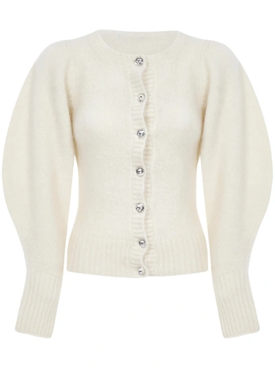 Wandering Crystal-button Cardigan In Neutrals