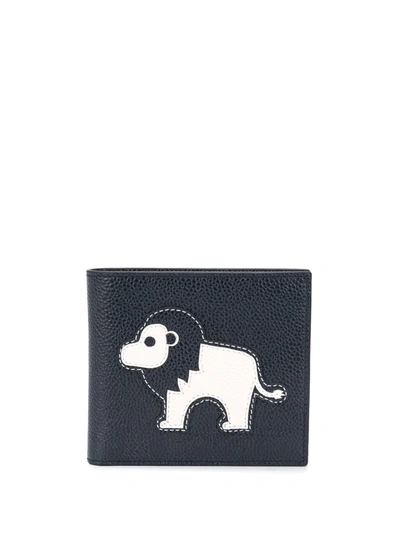 Thom Browne Animal Appliqué Leather Wallet In Blue