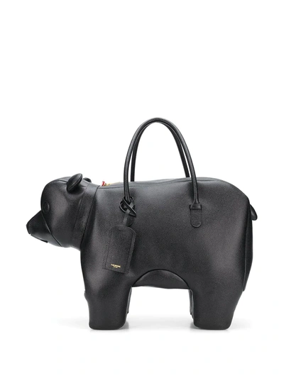 Thom Browne Bear Pebbled Bag In 001 Black