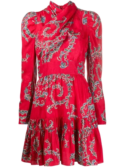 Sandro Tali Paisley-jacquard Mini Wrap Dress In Red