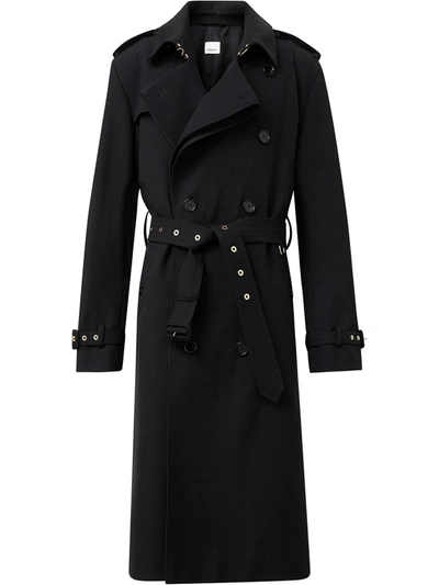 Burberry Twill Loop-back Trench Coat In Black