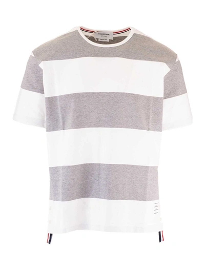 Thom Browne Striped T-shirt In White And Gray