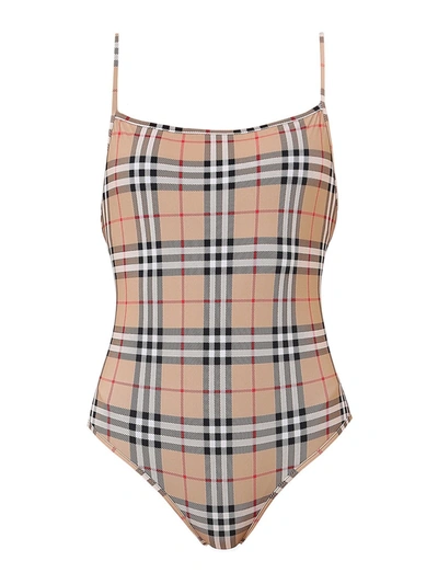 Burberry Checked Swimsuit In Brown