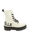 GAELLE PARIS CONTRASTING LOGO COMBAT BOOTS IN WHITE