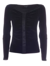 EMPORIO ARMANI PLEATS VELVET BLOUSE IN BLACK