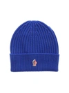 MONCLER RIBBED BEANIE IN BLUE