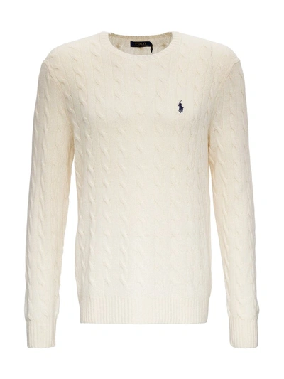 Polo Ralph Lauren Signature Logo Embroidered Cable Knit Jumper In White