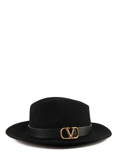 Valentino Garavani Vlogo Signature Fedora Hat In Black