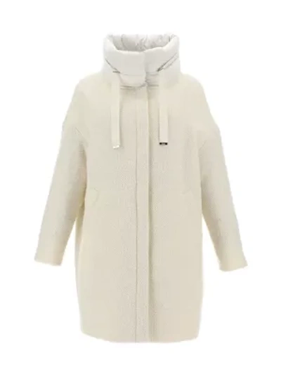 Herno Lurex Knit Cocoon Coat In Open White