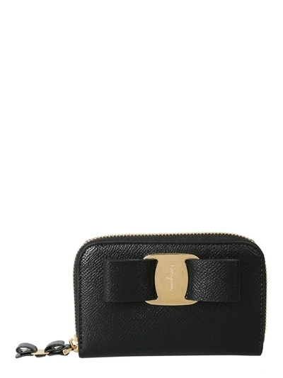 Ferragamo Business Card Holder With Vara Bow In Black