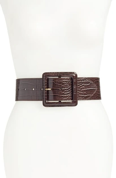 Halogenr Halogen X Atlantic-pacific Croc Embossed Stretch Belt In Brown