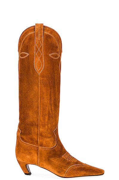 Khaite Dallas Western Suede Knee Boots In Brown