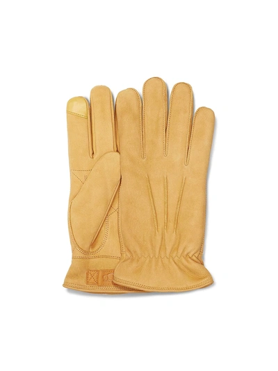 Ugg 3 Point Leather Suede Gloves In Chestnut