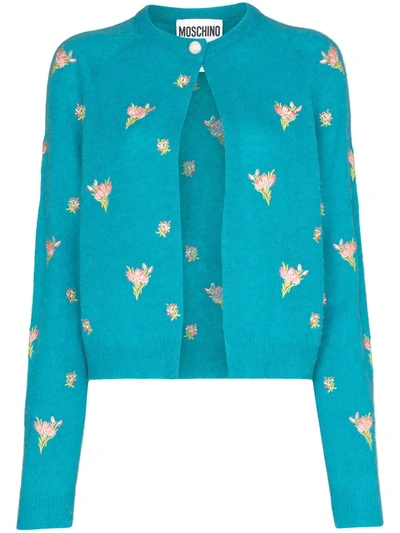 Moschino Floral Print Cardigan In Blue