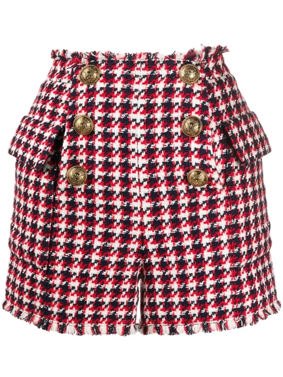 Balmain Tweed Shorts With Dome Buttons And Cargo Style Pockets In Multicolor