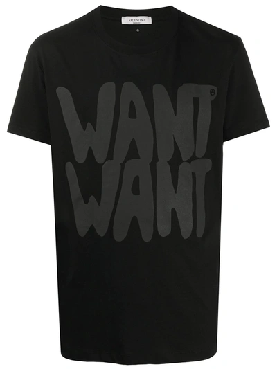 Valentino Want Want Print T-shirt In Black