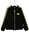 Gcds Teen Side Stripe Zip-up Jacket In Black