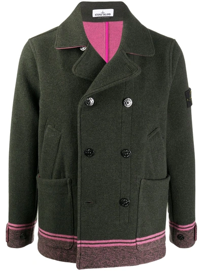 Stone Island Double-breasted Wool Jacket In Green