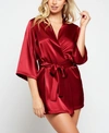 Icollection Satin Robe In Burgundy
