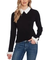Cece Imitation Pearl Peter Pan Collar Cotton Sweater In Rich Black