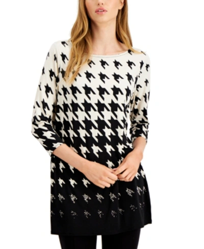 Alfani Ombre Houndstooth-print Tunic Top, Created For Macy's In White Houndstooth
