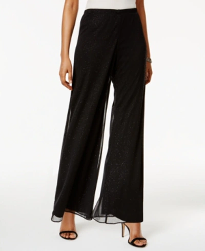 Msk Women's Glitter Pull-on Wide-leg Pants In Black