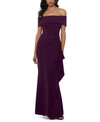 Xscape Petite Off-the-shoulder Ruffled Gown In Plum