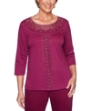 ALFRED DUNNER PETITE AUTUMN HARVEST CROCHET-TRIM TOP