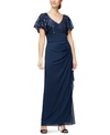 ALEX EVENINGS PETITE EMBROIDERED-SEQUIN EMPIRE-WAIST GOWN