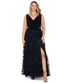 Xscape Plus Womens Floral V-neck Evening Dress In Black