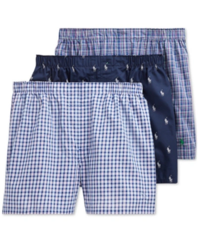 Polo Ralph Lauren Men's Classic 3-pack Woven Boxer In Blue Patterned Combo