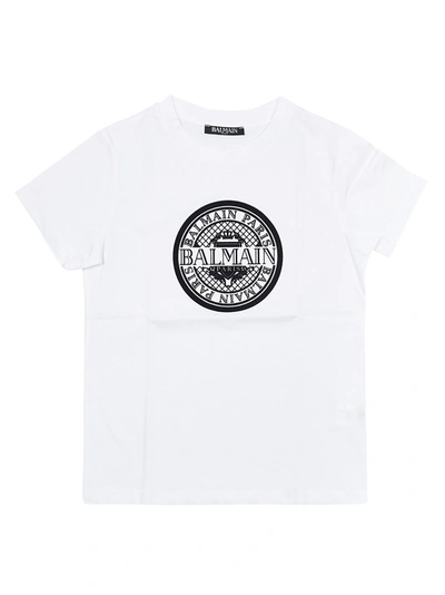 Balmain Kids' Printed Short Sleeves T-shirt In White