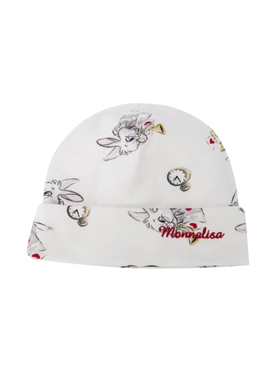 Monnalisa Babies' Rabbit-print Cotton Hat In White