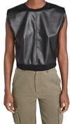 ALICE AND OLIVIA KENDRICK STRONG SHOULDER VEGAN LEATHER TOP,ALICE46071