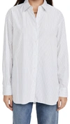 Nili Lotan Nl Pinstripe Cotton Shirt In Blue/white Stripe