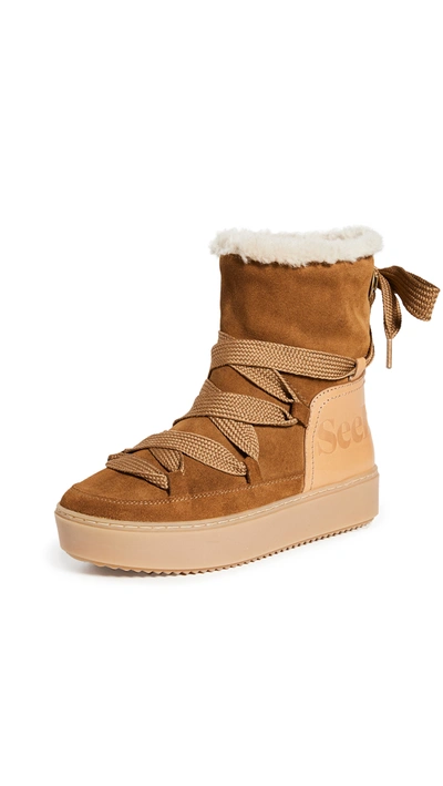 See By Chloé Leather-trimmed Suede And Shearling Ankle Boots In Brown
