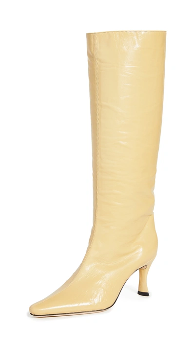 By Far Stevie Creased Patent Leather Knee Boots In Light Yellow Leather