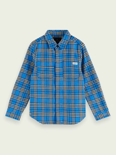 Scotch & Soda Checked Long Sleeve Cotton Flannel Shirt In Blue