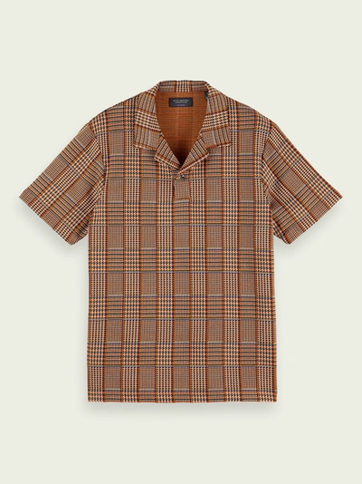 Scotch & Soda Checked Short Sleeve Polo Shirt In Brown