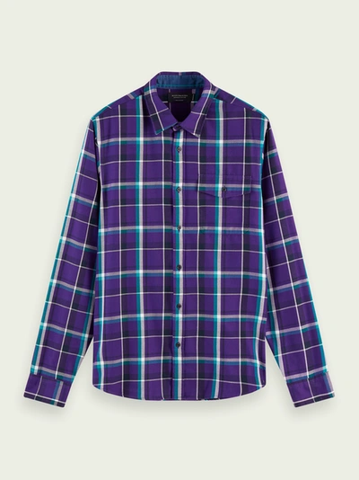 Scotch & Soda Regular Fit Long Sleeve Checked Shirt In Purple