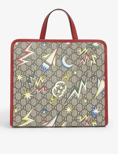 Gucci Kids' Gg Supreme Faux Leather Space Tote Bag In Beige